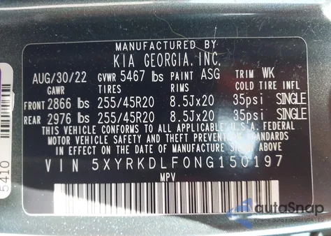 2022 Kia Sorento X-Line Sx Prestige from USA, damaged, VIN 5XYRKDLF0NG150197